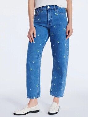 NWT Free Assembly Embroidered Barrel Jeans Floral Mid Rise Cropped Size 8